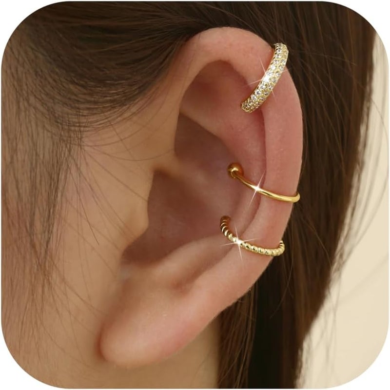 Fansilver 3Pcs Ear Cuff Earrings for Women Non Piercing14K Gold Plated Ear Cuffs Clip on Cartilage Earrings Adjustable Fake Earrings Lightweight - Image 1